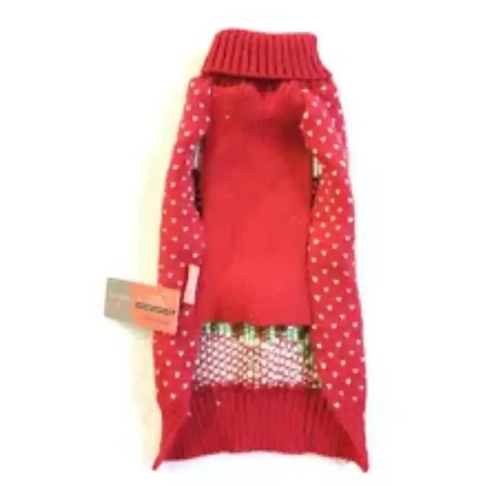 KYEESE Christmas Dog Sweater with Leash Hole Reindeer Red Knit Turtleneck M NWT